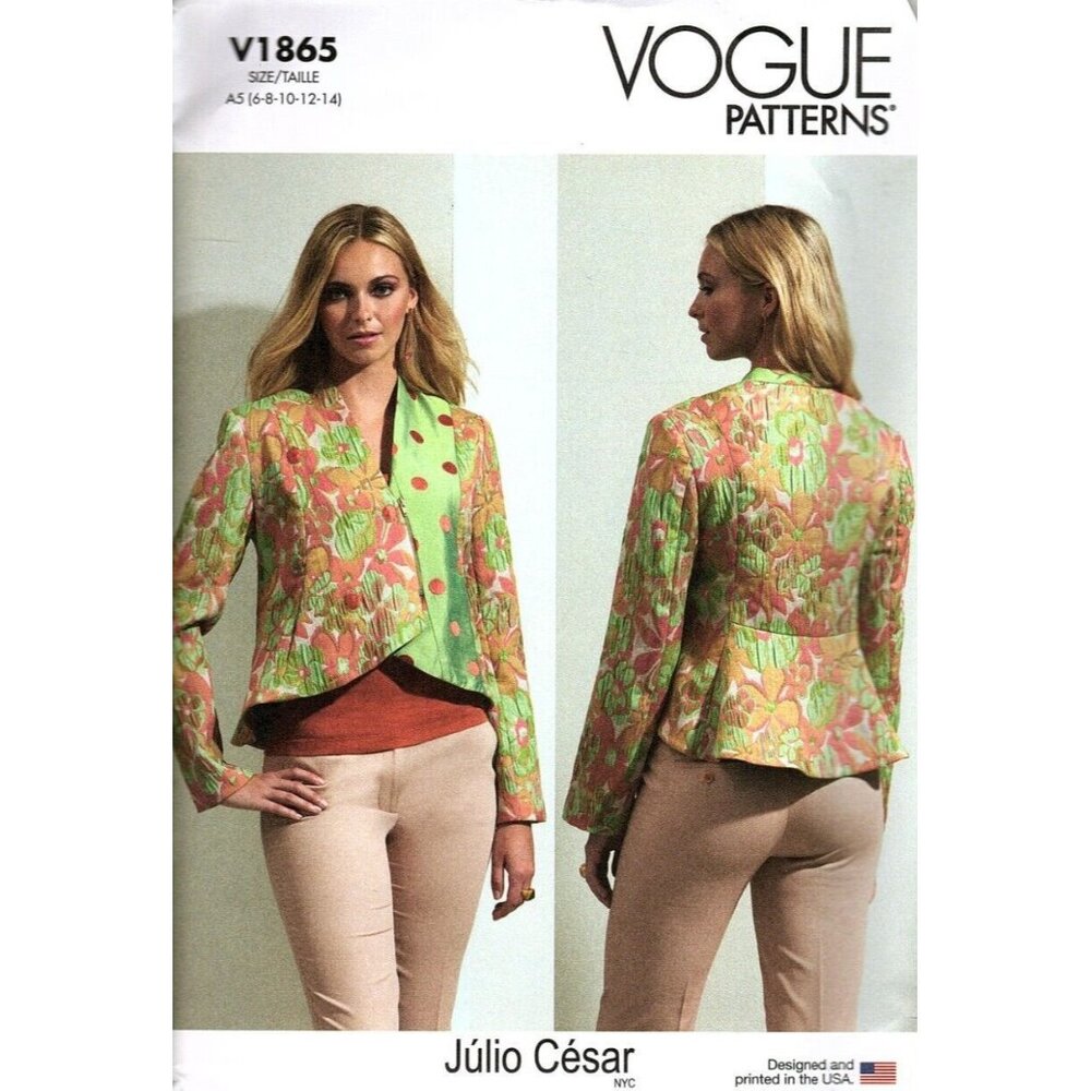 Vogue V1865 Misses 6 to 14 Julio Cesar Lined Jacket Sewing Pattern New